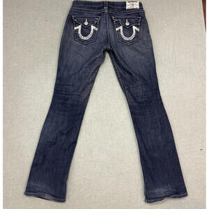 True Religion Hi Rise Boot Cut Jeans Crystal Horseshoe Pockets Sz 28 Y2K Western